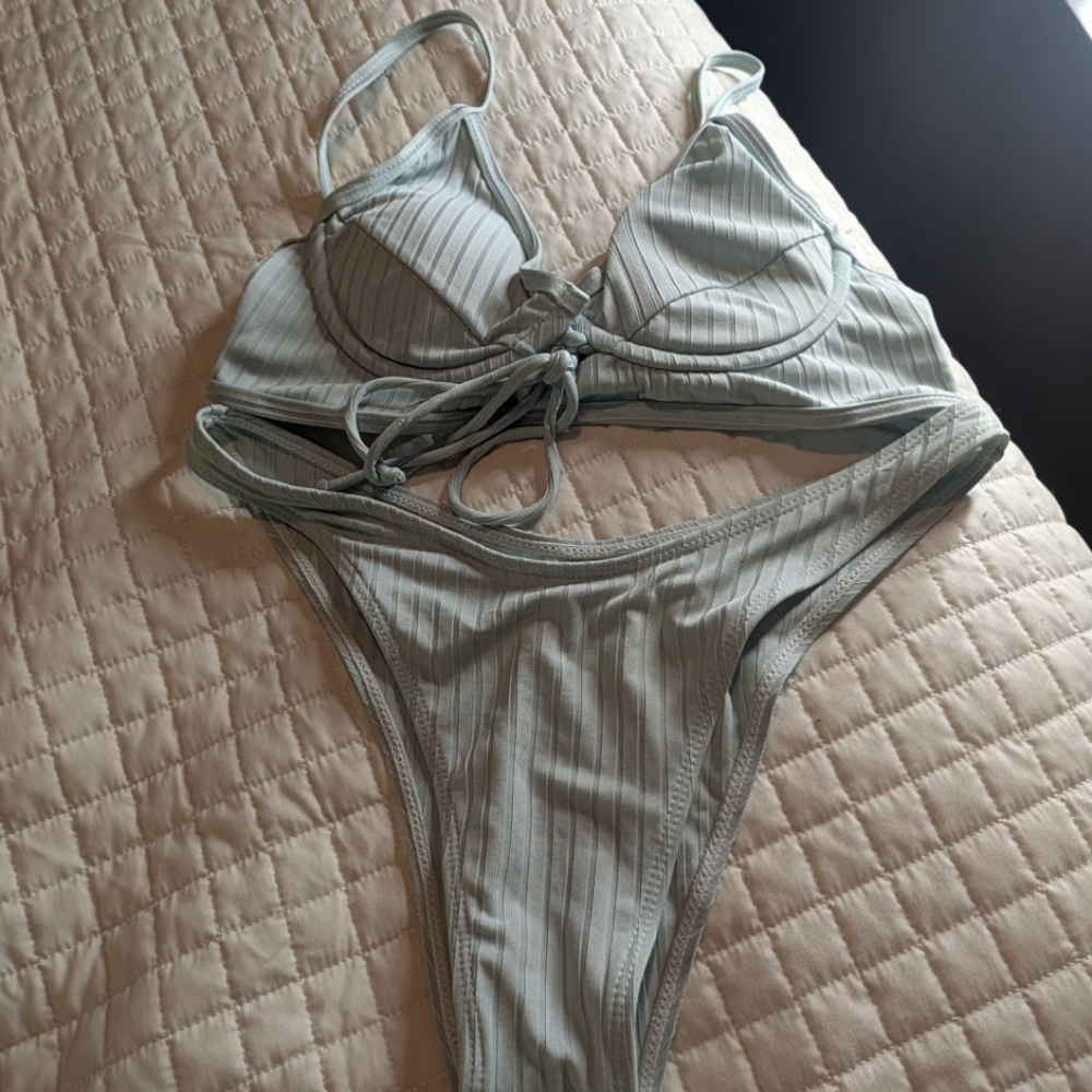 Light Green Ribbed Bikini Set